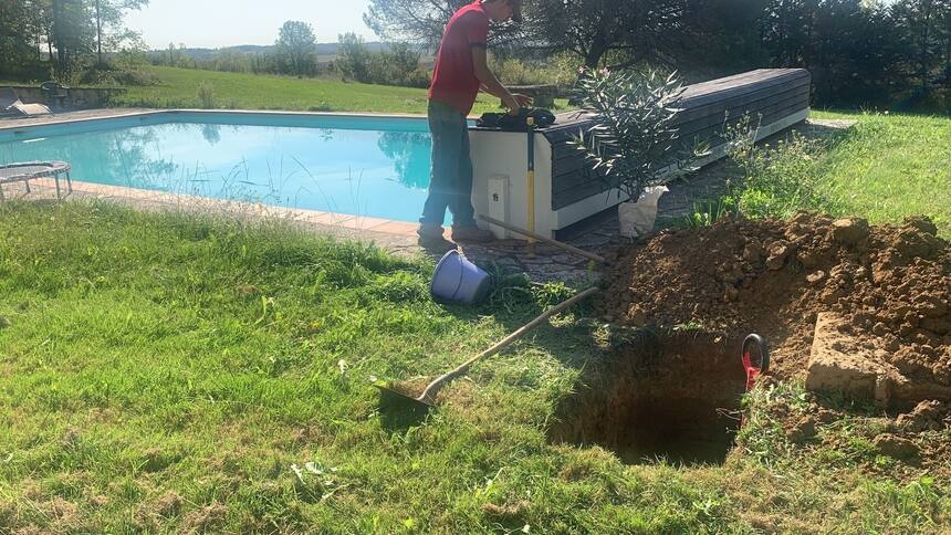 Hunting for pipes by the swimming pool, so we can move the pools technical room 